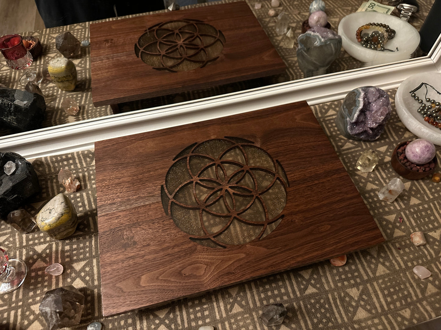 Seed of Life Walnut Desktop Altar