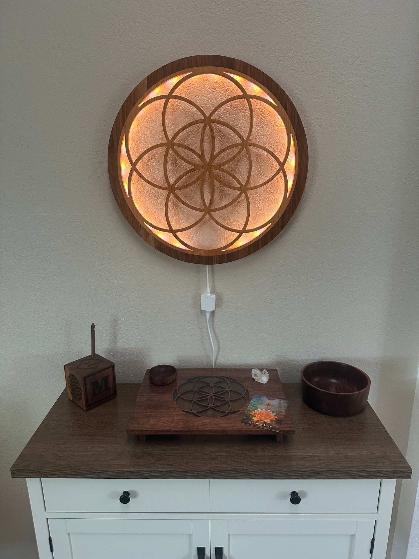 Seed of Life Walnut Desktop Altar