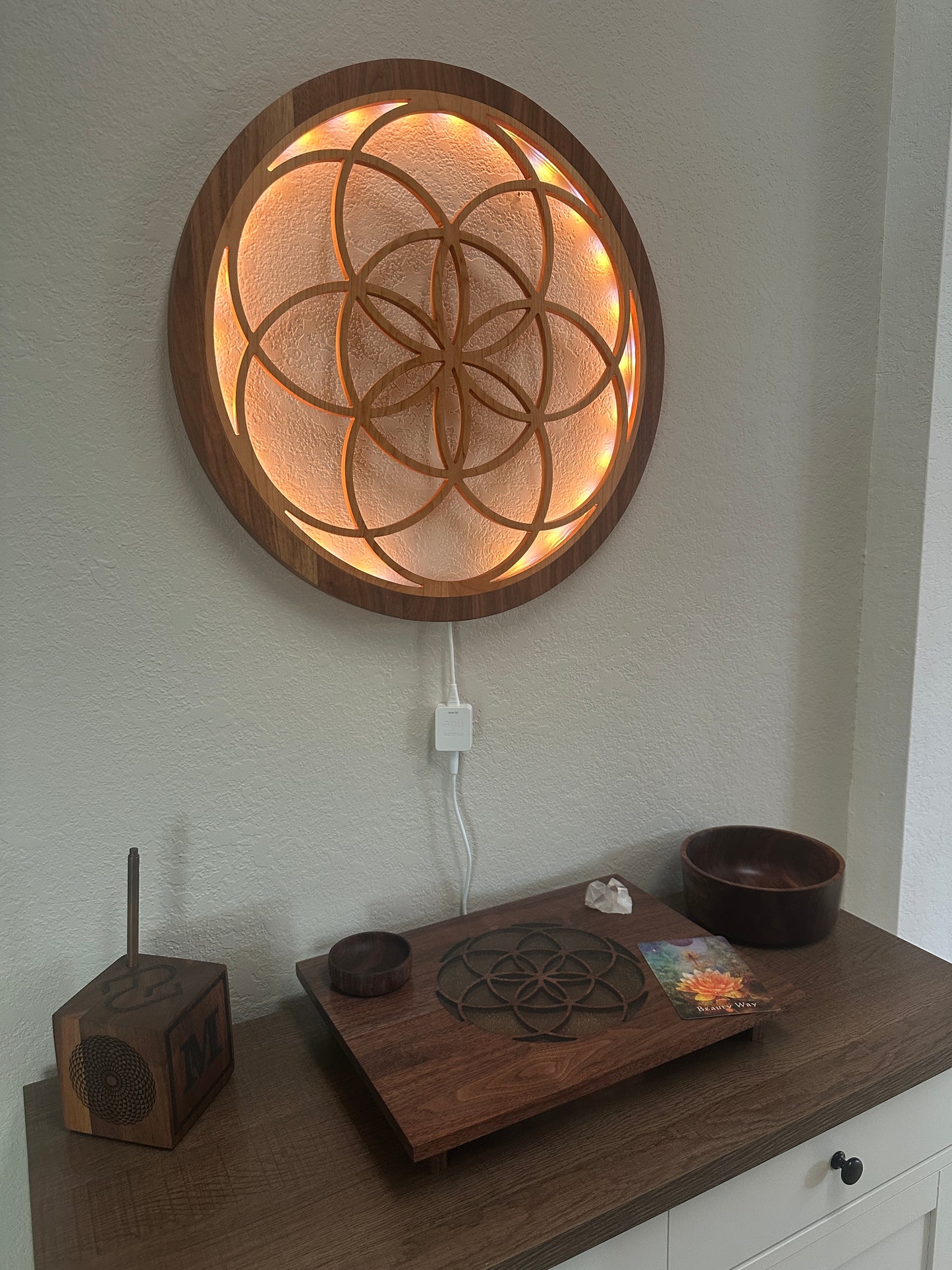 Seed of Life Walnut Desktop Altar